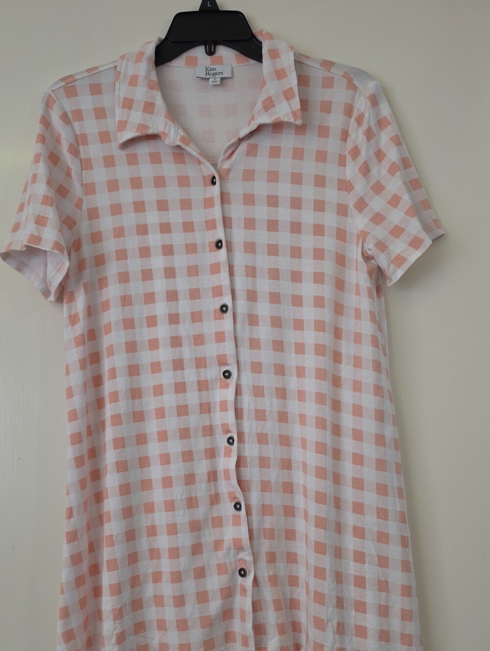 Kim Rogers Peach and White Gingham Blouse